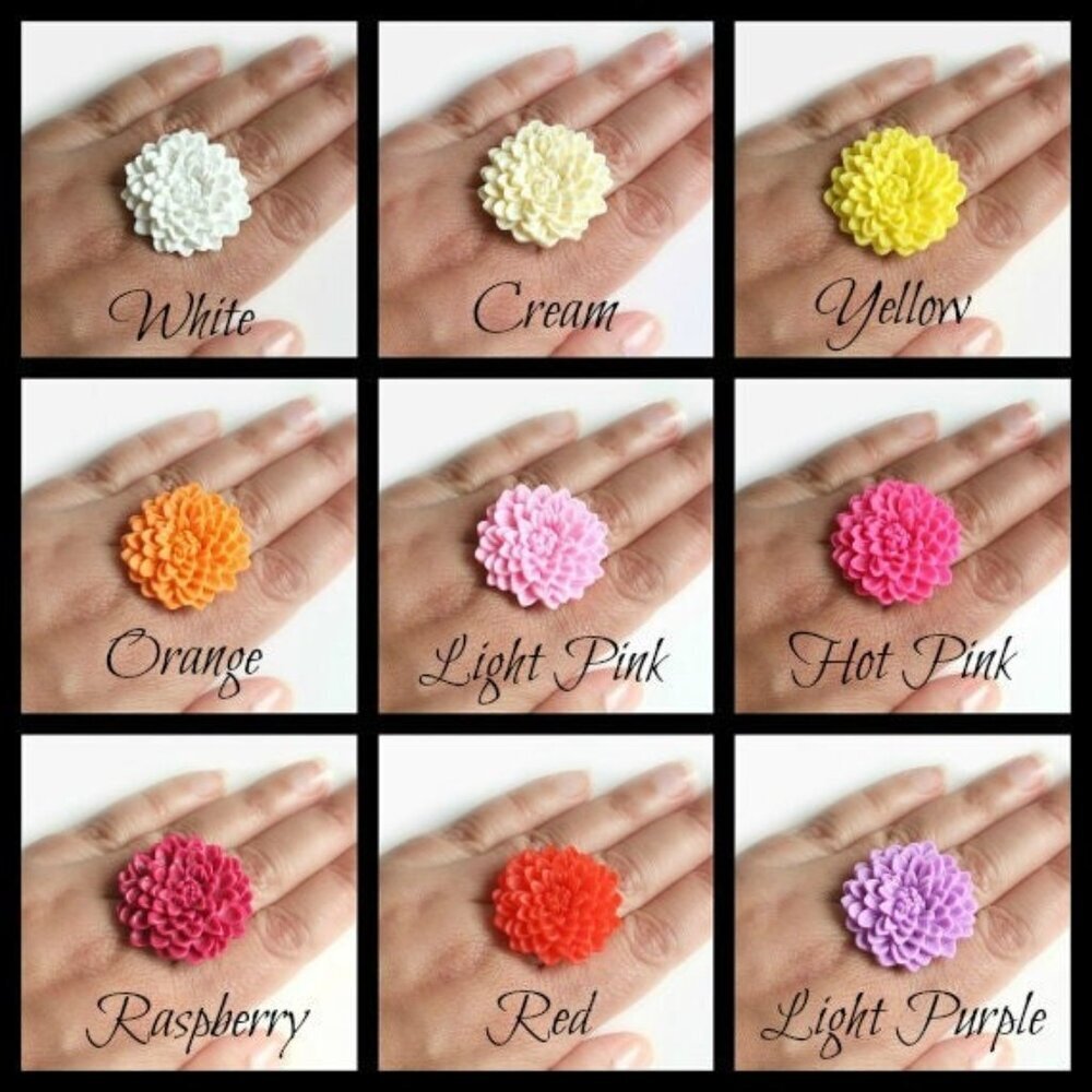 Light Blue Flower Ring Adjustable Chrysanthemum Ring - more colours available - Picture 4 of 6